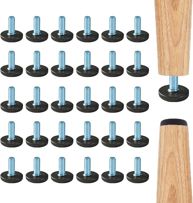WAFJAMF 32 PCS M6 Thread Adjustable Furniture Levelers Screw in Threaded, Adjustable Levelers Feet Screw On Furniture Glide Leveling for Table, Chair, Furniture Legs