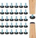 WAFJAMF 32 PCS M6 Thread Adjustable Furniture Levelers Screw in Threaded, Adjustable Levelers Feet Screw On Furniture Glide Leveling for Table, Chair, Furniture Legs