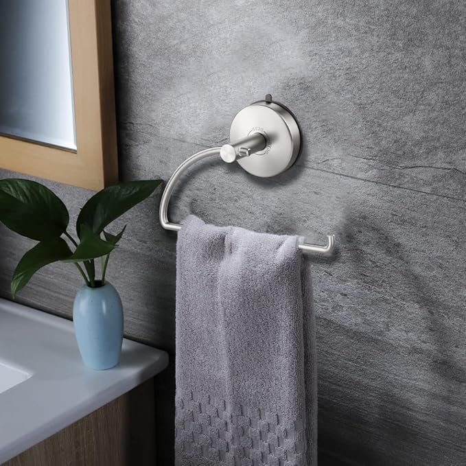 DGYB Suction Cup Hand Towel Ring Brushed Nickel Hand Towel Holder for Bathroom Wall SUS 304 Stainless Steel Kitchen Towel Hanger