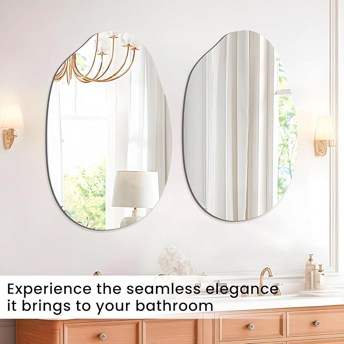 VASUHOME Irregular Frameless Bathroom Mirror, 24 x 36 Inch Wall Vanity Mirror, Large Wall Mounted Mirrors for Bathroom, Living Room, Bedroom