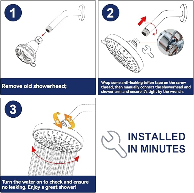 HOPOPRO 5-Mode High Pressure Shower Head - The Washington Post, NBC News, Today TV Show Recommended - High Flow Fixed Showerheads (6 Inch Chrome)