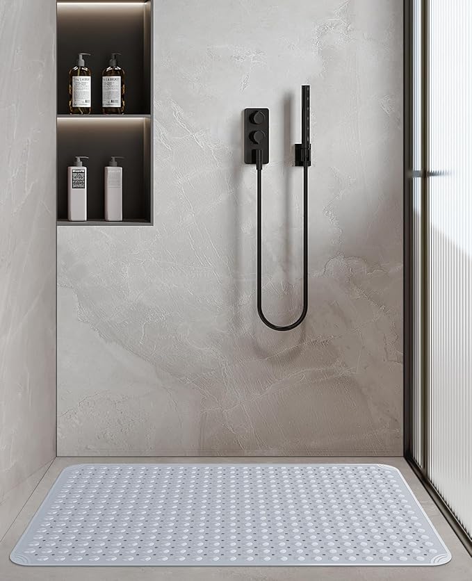 Yolife Extra Large Shower Mat, 34.3" L x 23.3" W TPE Anti Slip Stand Up Shower Mat with Drain Holes and Suction Cups, Large Size Mat More Suitable for Shower Stall, No Odor, Heavy Mat