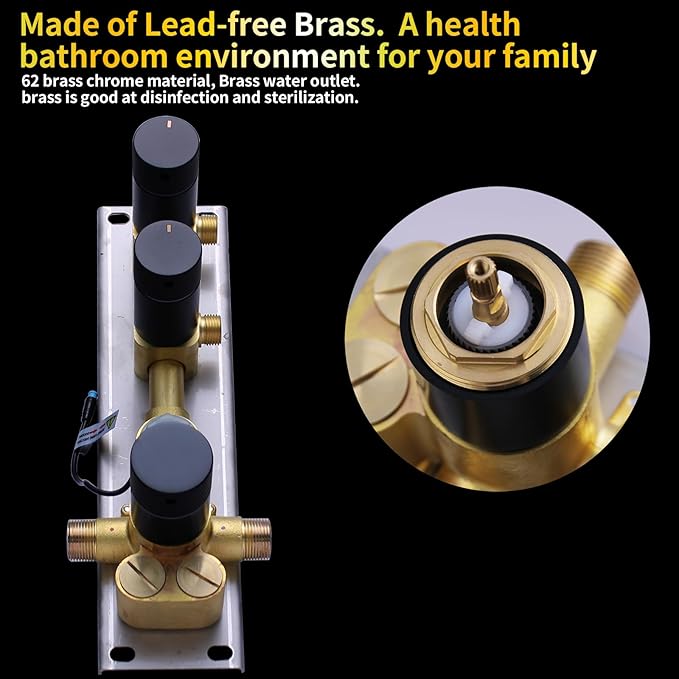 AYIVG 2 Way Pressure Balance Shower Diverter Mixing Valve Kit Digital Display Temperature Shower Valve Brass Matte Black Shower Rough-in Mixer Valve Concealed Shower Flow Control Replacement Valve