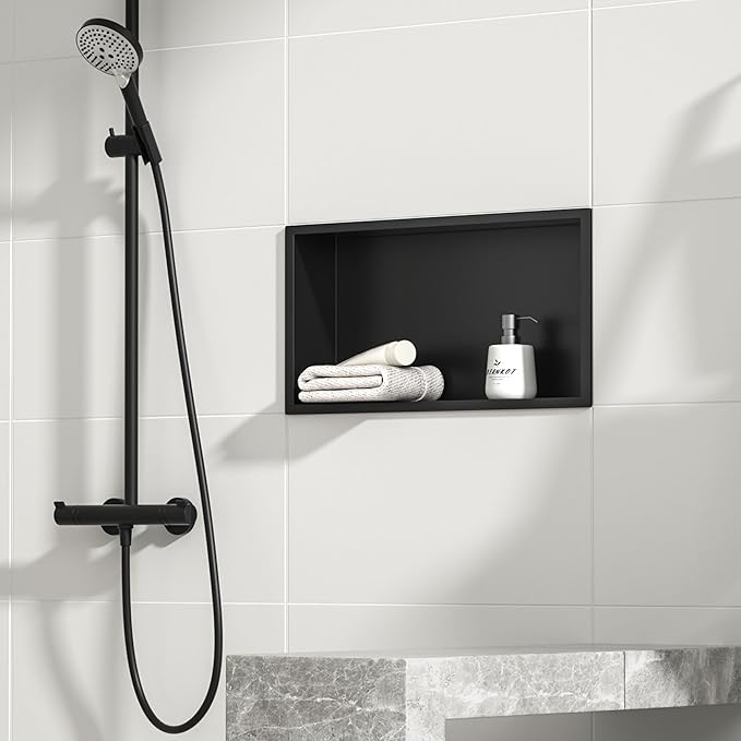 Stainless Steel Shower Niche 24" X 12" Matte Black No Tile Needed Niche Shower for Bathroom Storage Recessed Wall Niches Bathroom Shelf Over Mount Installation