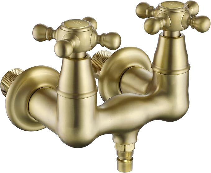 SUMERAIN 3-3/8" Tub Wall Mount Clawfoot Bathtub Faucet Two Cross Handles Brushed Gold
