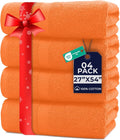 DAN RIVER Bath Towels Set of 4, 27 x 54 Inches, 100% Cotton, Larger & Lighter Weight, Quicker to Dry, Super Soft and Absorbent, Ideal Bathroom Towels Set for Daily Use, Orange