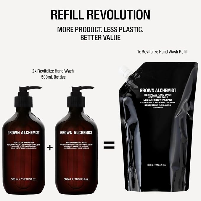 Grown Alchemist Revitalize Hand Wash Refill – Natural Liquid Hand Soap with Ylang Ylang, Tangerine & Cedarwood – Gentle, Hydrating Kitchen & Bathroom Soap, Botanical Cleanser for Sensitive Skin, 1L