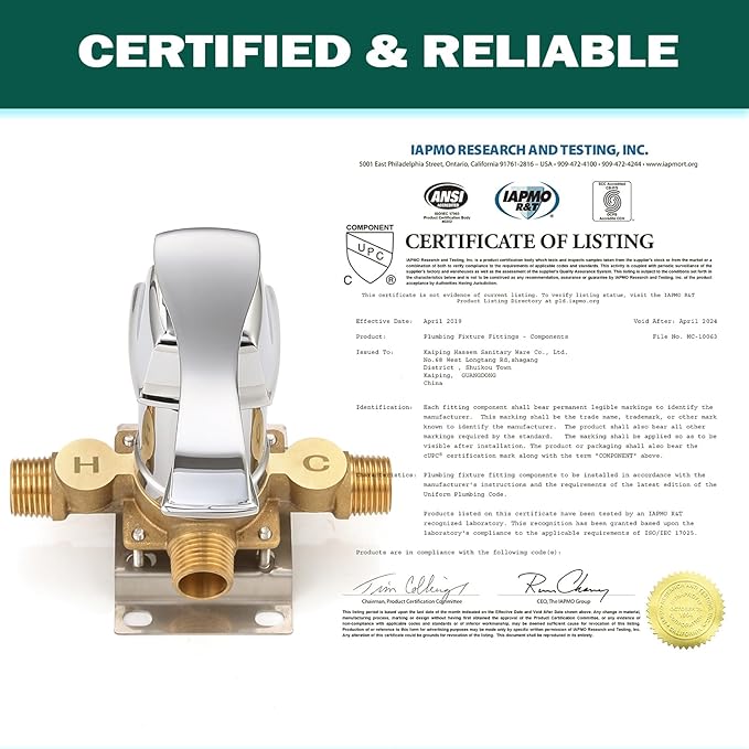 2 Way Shower Diverter Valve, All Metal Single-Handle Trim Kit Pressure Balance Shower Control Brass Rough-In Mixing Valve 1/2" NPT Connection, Polished Chrome