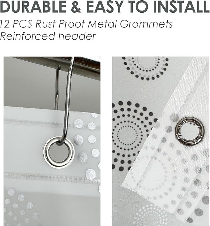 Plastic Shower Curtain Liner, Waterproof Printed PEVA Shower Curtain with Design, Silver Dots Pattern, Rustproof Grommets, Standard Size 70x72 Bathtub Curtain for Bathroom (Pack of 1)