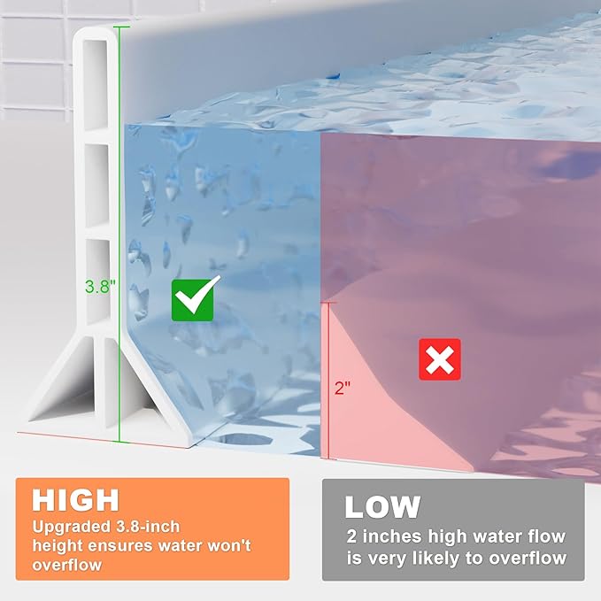 3.8'' High Shower Threshold Water Dam Collapsible Shower Water Splash Guard for Shower Water Blocker for Wet and Dry Separation Bathroom and Kitchen (80 Inch)
