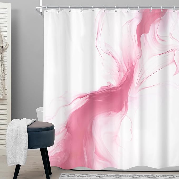 Cinbloo Pink Shower Curtain 60Wx72H Abstract Marble Ombre Modern Ink Texture Cute Elegant Luxury Bathroom Curtain Set Smoke Shapes Minimalist Simple Girls Girly Women Bath Bathroom Accessories Decor