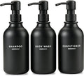 MaisoNovo Refillable Shampoo and Conditioner Bottles | 16.9 fl oz Set of 3 Black Plastic Bottles Black Pumps