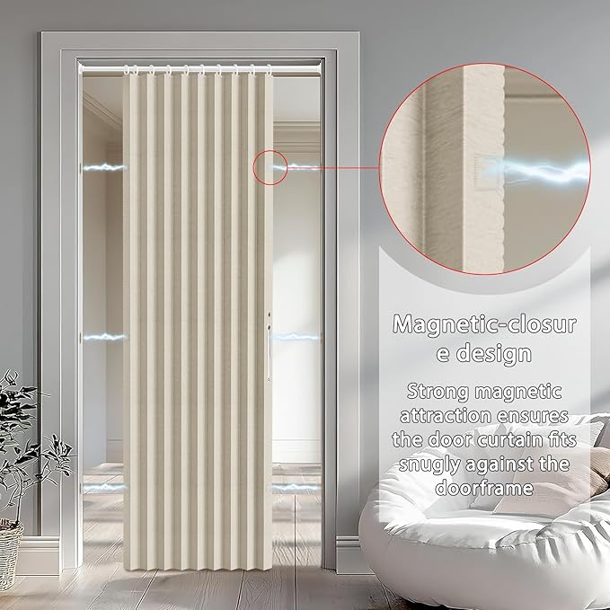 Accordion Door Curtain Set - 100% Blackout, with Curtain Rod Included, for Bedroom Privacy Protection (Off white-43 W x 78" L+Rod)