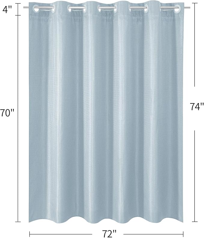 MitoVilla No Hooks Needed Blue Waffle Shower Curtain Liner Set, Modern Waffle Weave Heavy Duty Fabric Cloth Shower Curtain with Snap-in Liner for Luxury Neutral Hotel Spa Bathroom Decor