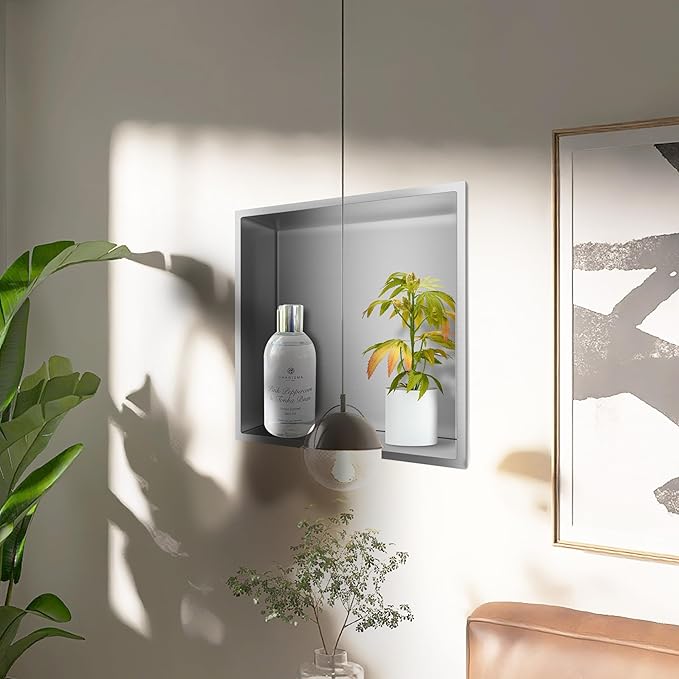 12" X 12" Shower Niche Insert Tile Ready, Niche for Shower Wall, Stainless Steel Recessed Shelf No Tile Needed for Bathroom Storage, Brushed Nickel