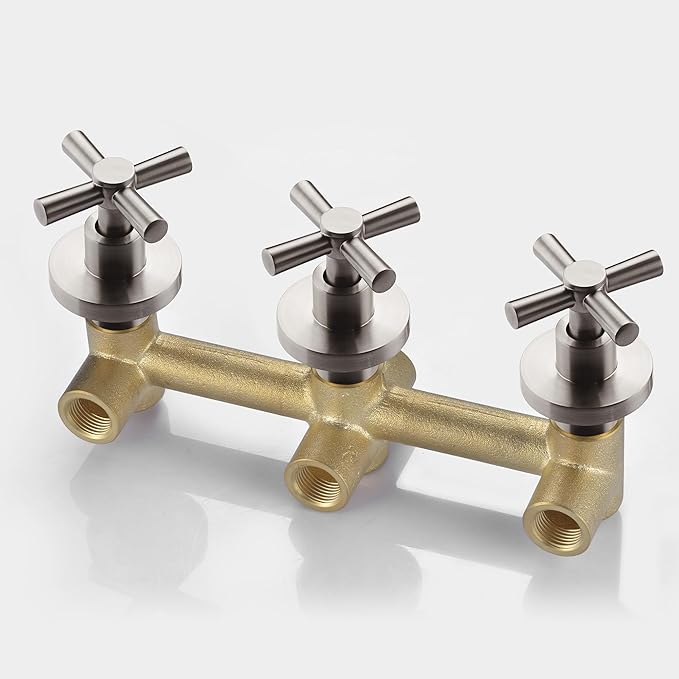 sumerain 3 Handle Wall Mount Tub Faucet with Sprayer, High Flow Waterfall Bathtub Faucet Brushed Nickel