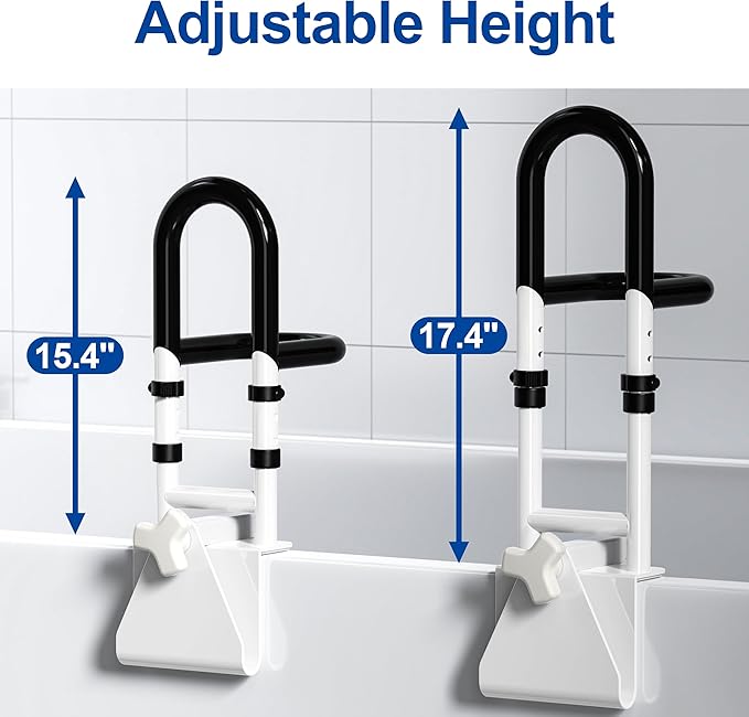 Adjustable Bathtub Safety Rail with Double Grip, 14–18 Inch Height Shower Grab Bar for Seniors, Elderly & Disabled, Non-Slip Tub Side Bar Clamp for Bathroom Support