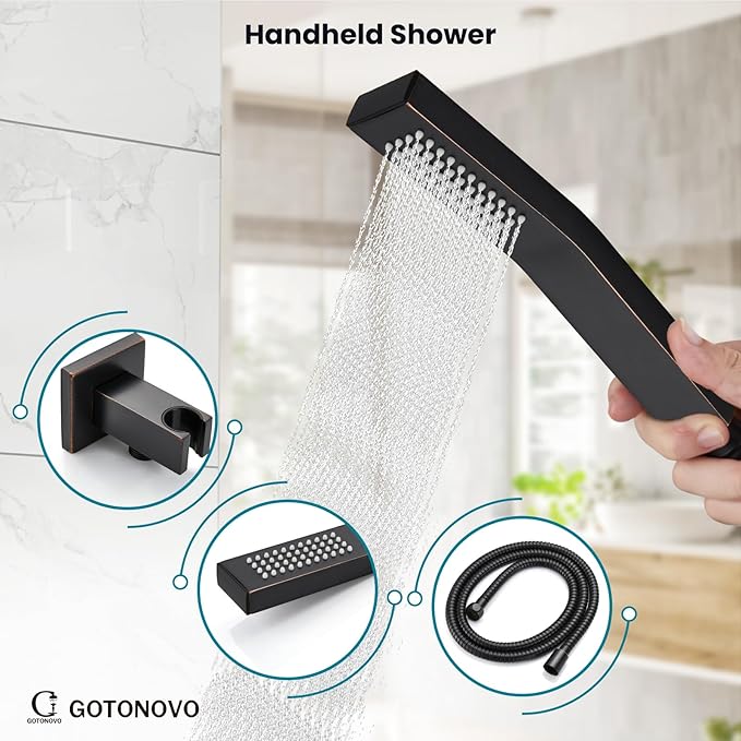 gotonovo Shower System with Tub Spout Wall Mounted Rain Shower Head and Handle Combo Shower Faucet Set with Valve, 10 Inch, Oil Rubbed Bronze