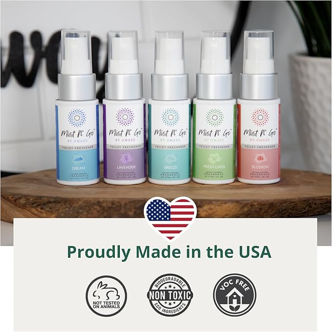 Mist N’ Go by Omaze Travel Bathroom Spray for Toilet Spray Odor Eliminator - Travel Toilet Spray for Bathroom Air Freshener Spray for Bathroom Deodorizer - Popular Mix, Travel Size (1oz x2)