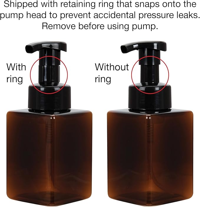 Ginger Lily Farms Foaming Soap Dispenser, Refillable Plastic Pump Bottles for Liquid Hand Soap, 12 oz. Amber Bottle with Black Pump, 2-Pack