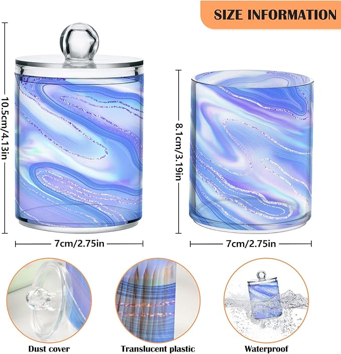 MNSRUU 2 Pack Qtip Holder Organizer Dispenser Liquid Shiny Blue Bathroom Storage Canister Cotton Ball Holder Bathroom Containers for Cotton Swabs/Pads/Floss