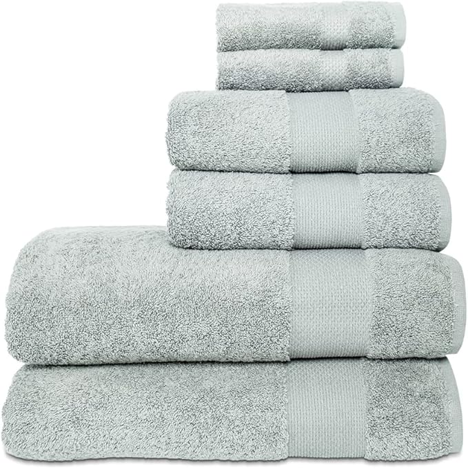 Hencely 6-Piece Bath Towel Set - High Absorbency, Quick Drying - 100% Soft Turkish Cotton - 2 Bath Towels, 2 Hand Towels, 2 Washcloths - for Bathroom, Home, Hotel, Spa, and Gym - 6-Pack Light Green
