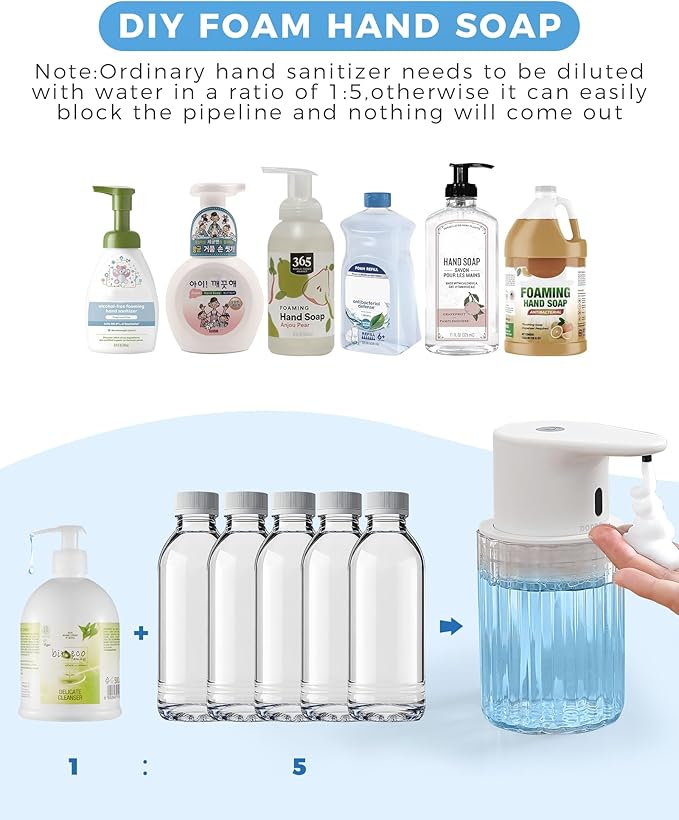 Automatic Foaming Soap Dispenser Touchless, 10oz/300ml Rechargeable, 3 Adjustable Foam Levels, IPX7 Waterproof, for Kitchen Bathroom, White