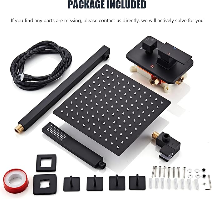 Shower Faucet Set, Matte Black Rainfall Shower System Complete Wall Mounted for Bathroom with 12 Inch Square Shower Head and Handheld Shower Head Rain Mixer Combo Set
