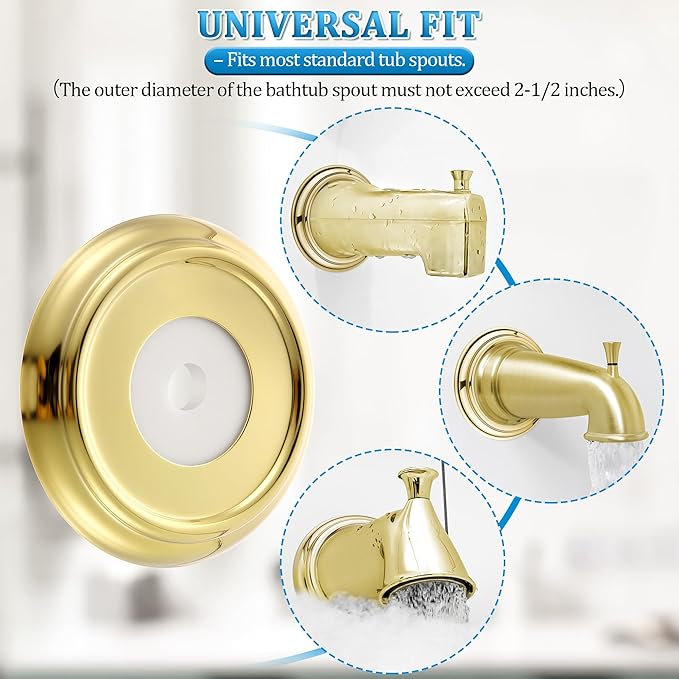 Enhon Metal Tub Spout Cover Ring, Bathroom Faucet Remodeling Wall Plate with Foam Gasket, 1-1/2 Inch ID and 3-5/8 Inch OD (Polished Brass)