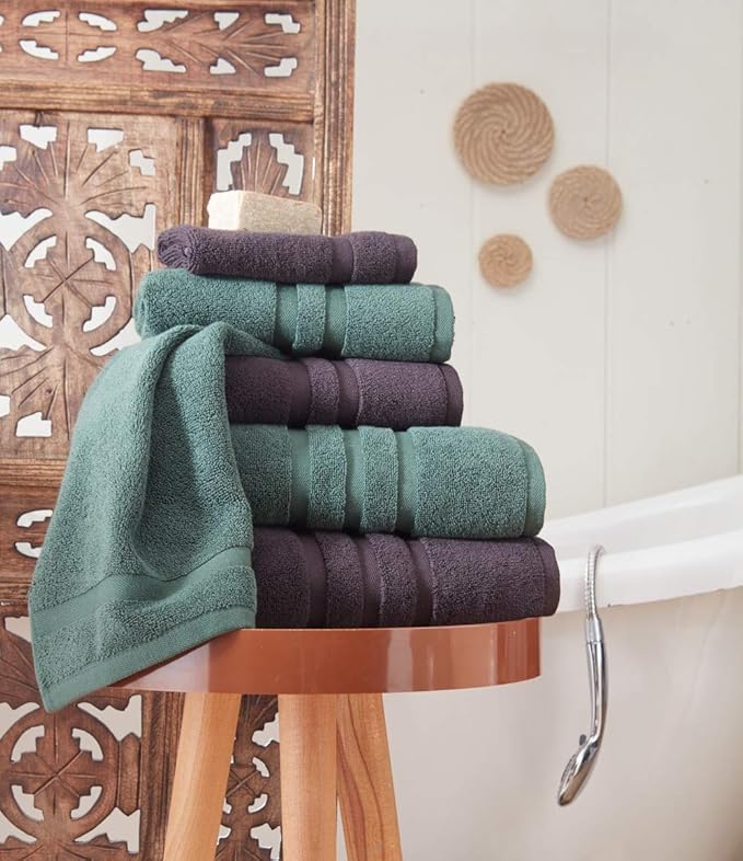 Luxury Hotel & Spa, Turkish Cotton Dark Green Towels Bathroom Sets | 6 Pieces Dark Green Bath Towels Soft and Absorbent Green Towel Set for Your Bathroom