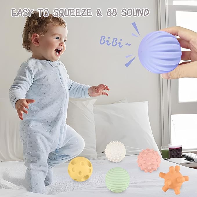 Sensory Balls for Babies - 6 Pack, Ball for Toddlers 1-3, Soft & Textured Montessori Baby Toys 6 to 12 Months, Wheat Straw Toddler Balls for Infant Development