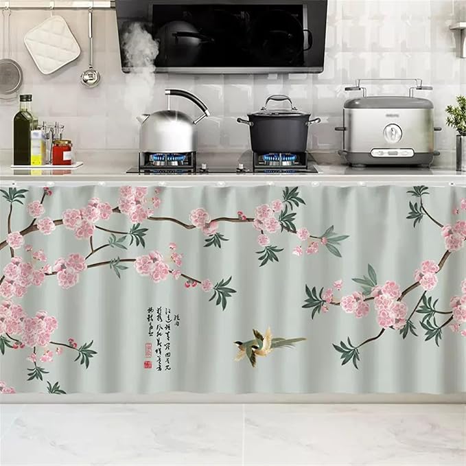 SK Studio Short Curtains for Kitchen, Cabinet Shelf Dust-Proof Blackout Tier Cafe Curtain Under Sink Skirt for Bathroom Laundry Room Style 21, 23.6" W x 27.6" H