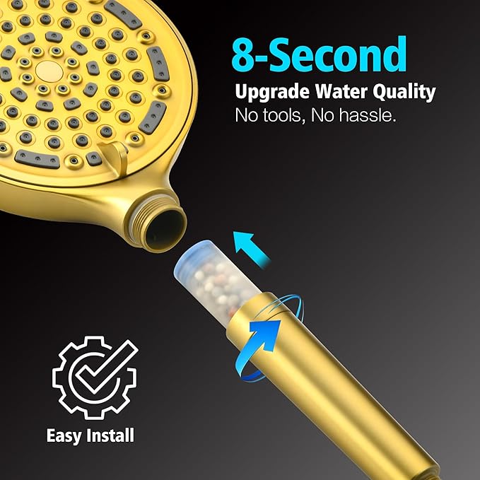 SUMERAIN Brushed Gold Shower System with Filtered Handheld Shower Head, Wall Mounted Shower Faucet Complete Combo with Shower Valve