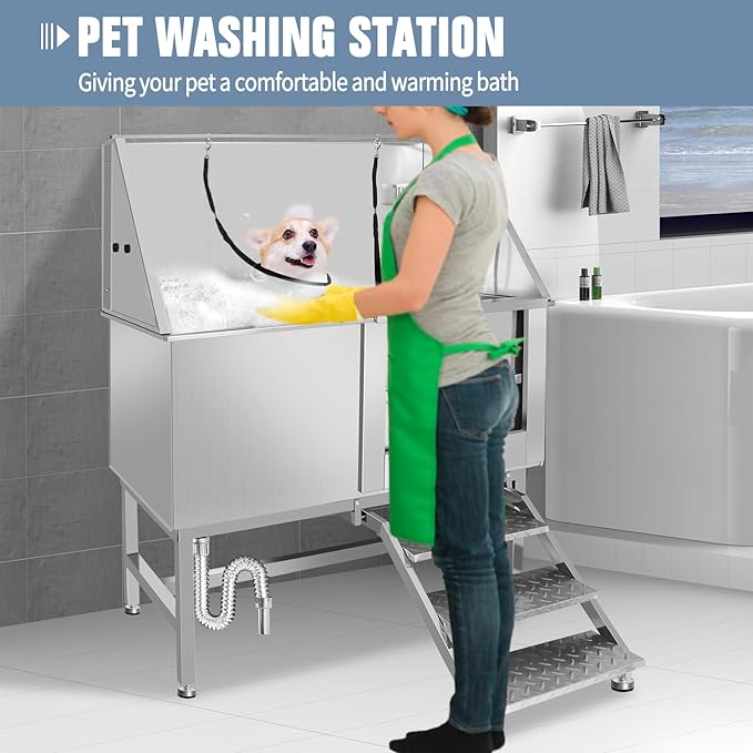 Dog Washing Station Large Dogs Grooming Tub Professional Stainless Steel Dog Bathtubs Bathing Tub Pet Washing Station For Home With Steps