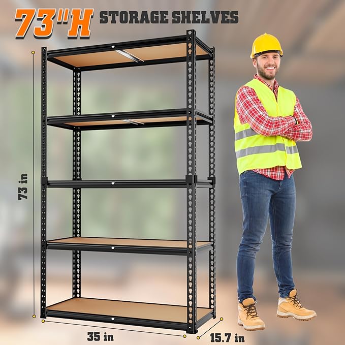 LEVELEVE 5-Tier Storage Shelving Unit, 2020 lbs Capacity, Heavy Duty Adjustable Metal Utility Shelf, 35" L x 16" W x 73" H for Garage, Kitchen, Pantry, Basement, Bathroom, Laundry, 3 Pack