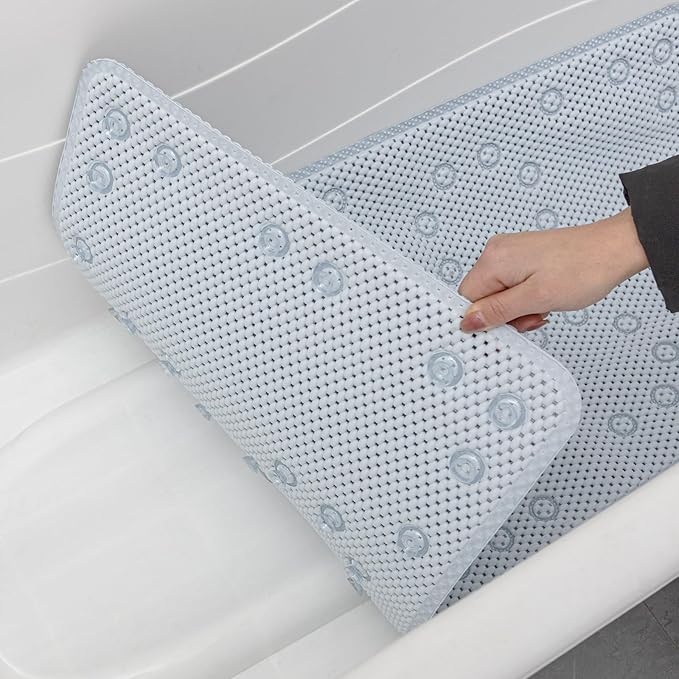 Double Layer Foam Non Slip Bathtub Mat 37x17in, More Comfortable and Thicker Tub Mat Than Ordinary Foam Shower Mat, Bath Mat for Tub with Suction for Comfort and Safety (G-Gray Blue, 36'' x 17'')