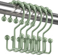 Titanker Shower Curtain Hooks Rings, Rust-Resistant Metal Double Glide Shower Hooks for Bathroom Shower Rods Curtains, Set of 12 Hooks - Sage Green