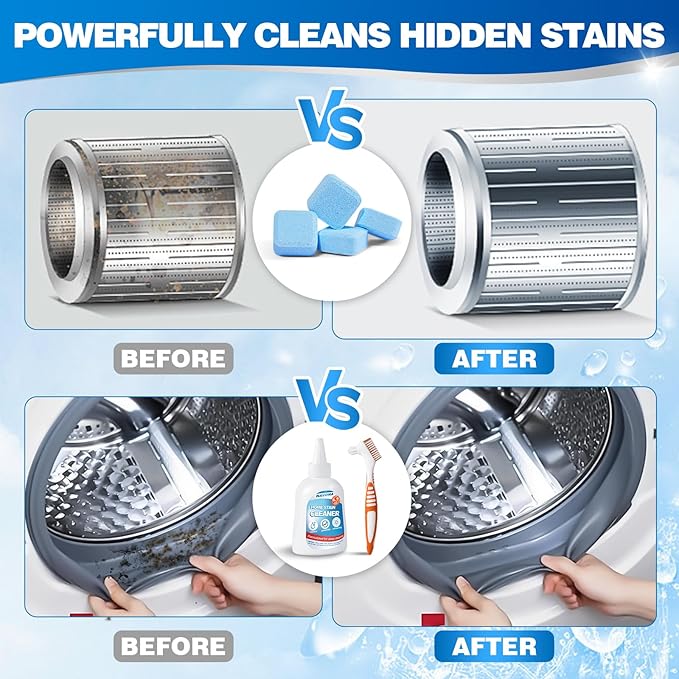 Navona 24 Pack Washing Machine Cleaner Tablets, Washer Cleaner Tablets Pro Set with Stain Remover Gel, Deep Cleaning for Odor, Limescale & Pet Hair, Works for Front Load & Top Load Washers
