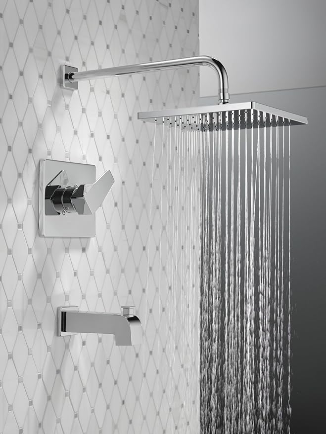 Delta Faucet Modern Raincan Square Single-Function Tub and Shower Trim Kit Brushed Nickel, Tub Faucet Set, Rainfall Shower Head, Spotshield Stainless T14468-SP-PP (Valve Not Included)