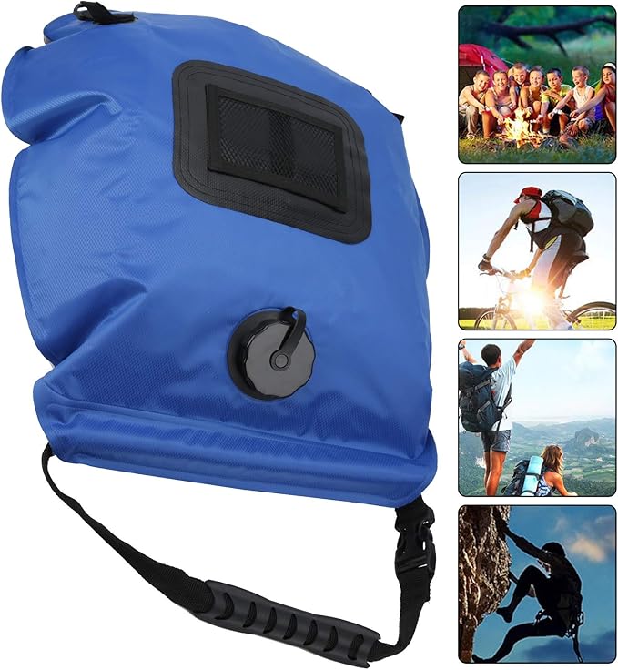 Outdoor 20L Solar Power Shower Bag, Camping Portable Sun Heated Bath Bag with Shower Head, 20L Capacity for 8 Minute Shower, Includes Thermometer and Mesh Storage Bag, Ideal