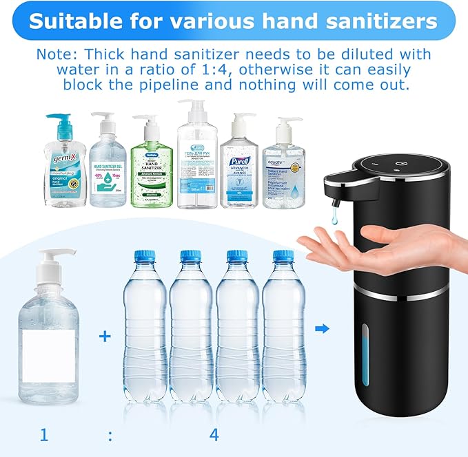 Automatic Soap Dispenser,Automatic Liquid Soap Dispenser Touchless,12.8oz/380ml USB Rechargeabled Wall Mounted Smart Soap Dispensers for Bathroom Kitchen Dish Soap(Black)