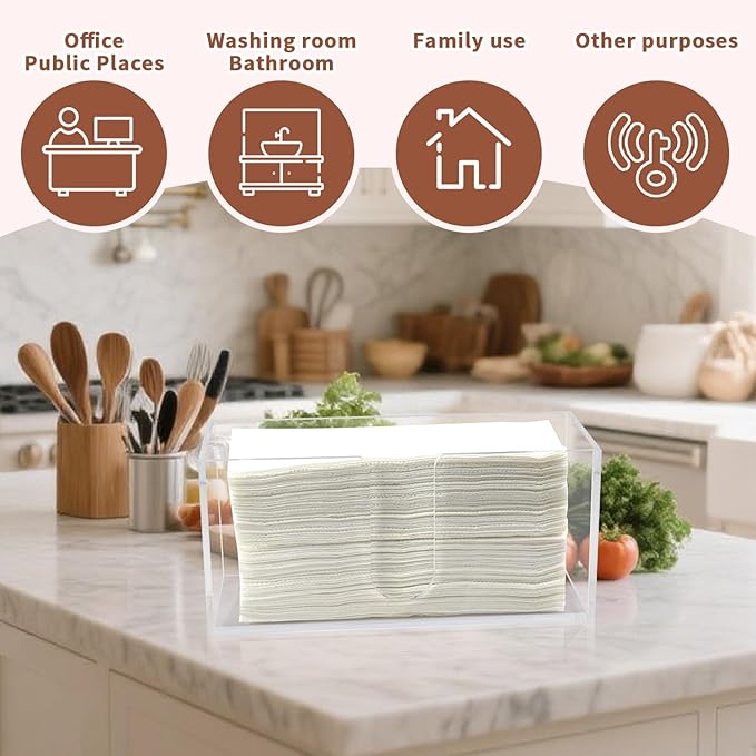 Acrylic Paper Towel Holder Countertop, 5mm Thick Clear C-Fold Z-Fold Trifold Napkin Dispenser, Bathroom & Kitchen Organizer for Multifold Towels (4)