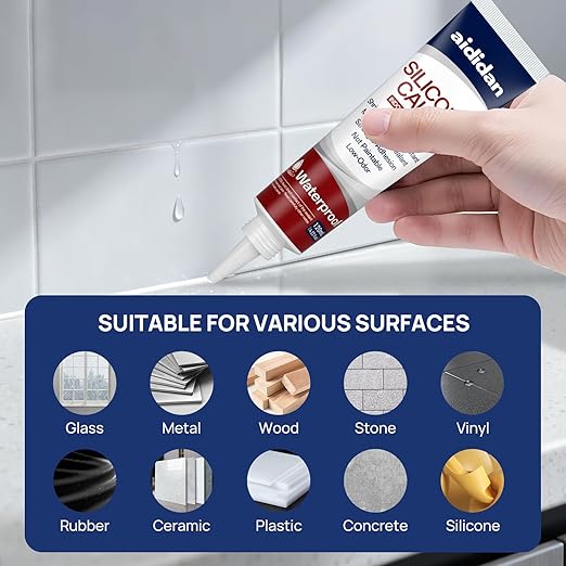Silicone Caulk 4.23 Fl Oz for Kitchen & Bathroom - White, Waterproof Silicone Sealant for Window Toilet Sink Door Caulking Sealant Stronger Adhesion Shrink & Crack Proof (1 Pack)