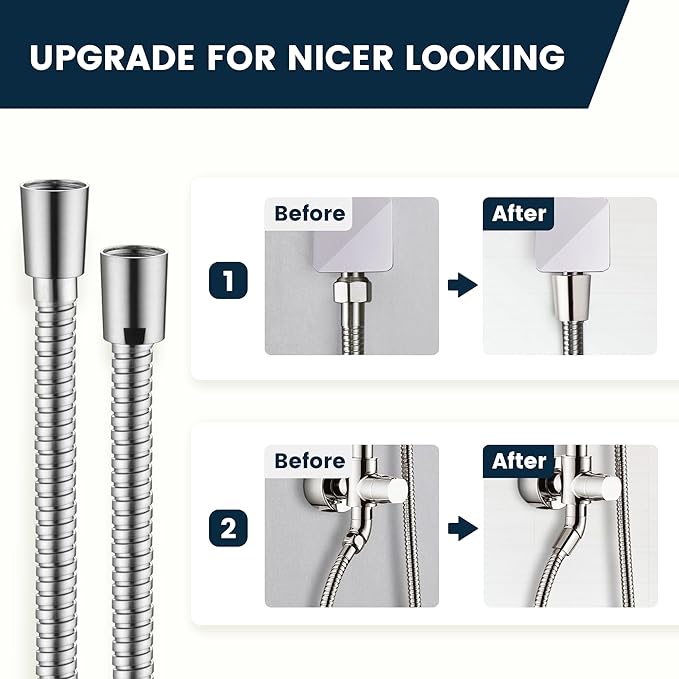 BRIGHT SHOWERS Extra Long Shower Hose 118 Inches – Stainless Steel Handheld Shower Hose with Brass Connectors, Anti-Kink, Leak-Proof, Easy to Install, Fits Most Shower Heads, Brushed Nickel