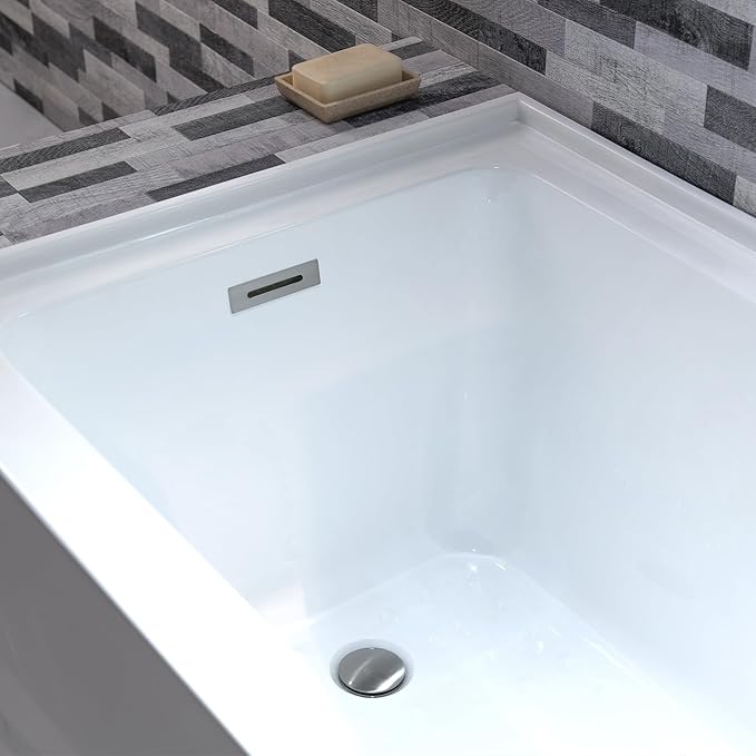 WOODBRIDGE 60" Acrylic Rectangular Alcove Soaking Bathtub in White with Left Drain, Brushed Nickel pop-UP Drain Included BA6030L