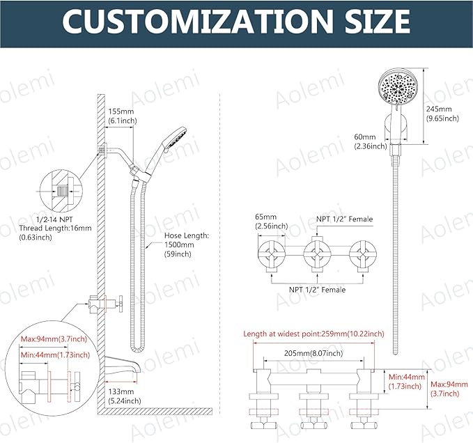 Aolemi 3 Handles Tub Shower Faucet Set with Valve Bathtub Combo Set Shower System Complete Trim Kit Wall Mounted Brushed Nickel