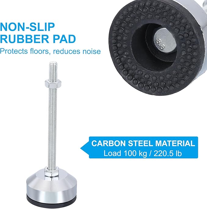 PATIKIL Furniture Leveling Feet 2" Dia Base M8 Thread, 4 Pcs Carbon Steel Adjustable Threaded Furniture Leveler Screw on Leg Levelers with Pads for Desk Chair Cabinet, Black