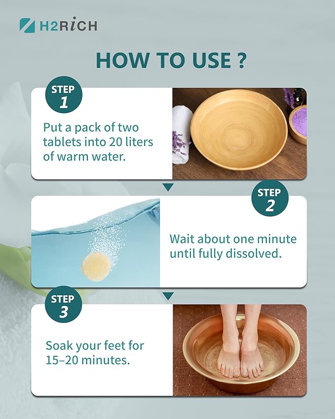 Hydrogen Foot Soak Effervescent Tablets 2 Pieces | Ginger & Mugwort Herb Foot Bath, Relaxing Spa Pedicure Care | Improves Circulation, Soothes Tired Feet, Softens Calluses, Controls Odor