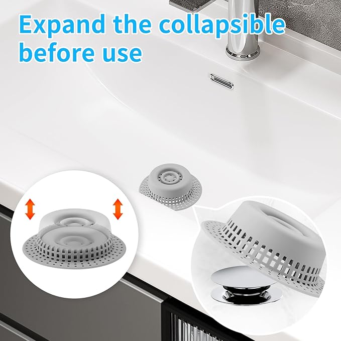 Shower Drain Hair Catcher, Bathtub Drain Cover Hair Trap Strainer Upgraded Protector with Silicone & Stainless Metal Designed for Pop-Up and Regular, Effective Without Slowing Drainage