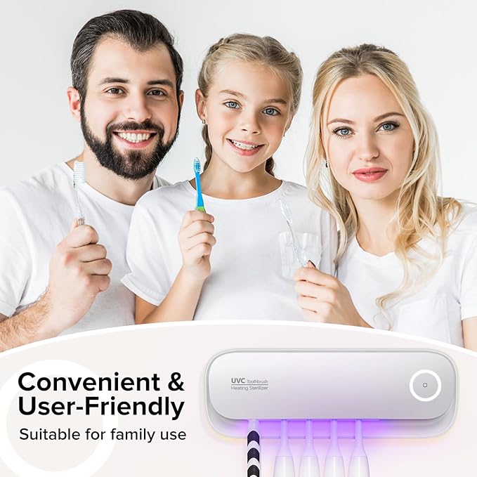 Toothbrush Sanitizer Holder for Bathrooms, 5 Slots Toothbrush Sanitizer and Holder, Rechargeable Cordless Wall Mounted Organizer, Toothbrush Cleaner with Drying Function, No-Drilling